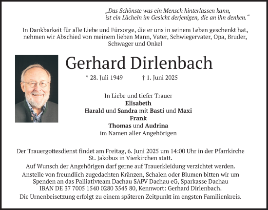 Todesanzeige von Gerhard Dirlenbach von merkurtz
