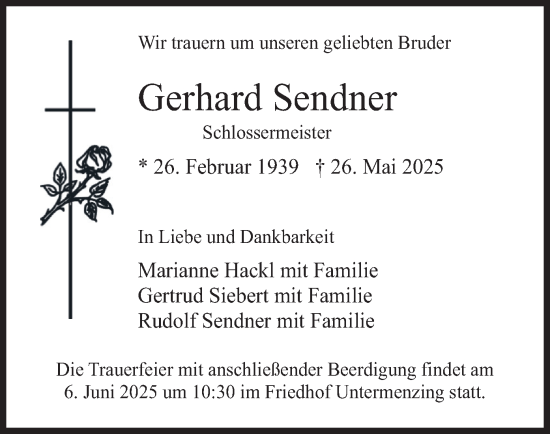 Todesanzeige von Gerhard Sendner von merkurtz