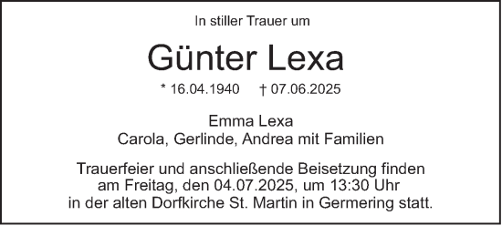 Todesanzeige von Günter Lexa von merkurtz