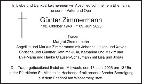 Todesanzeige von Günter Zimmermann von merkurtz