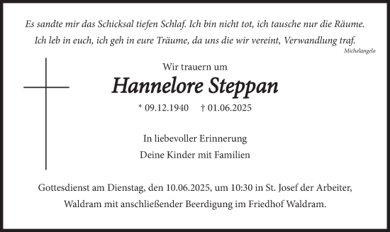 Todesanzeige von Hannelore Steppan von merkurtz