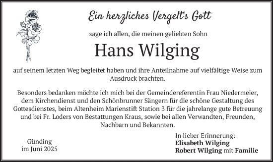 Todesanzeige von Hans Wilging von merkurtz