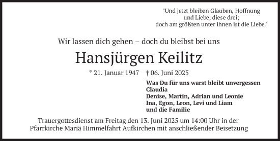 Todesanzeige von Hansjürgen Keilitz von merkurtz