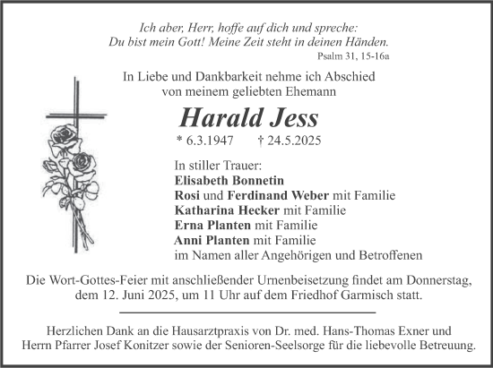 Todesanzeige von Harald Jess von merkurtz