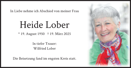 Todesanzeige von Heide Lober von merkurtz