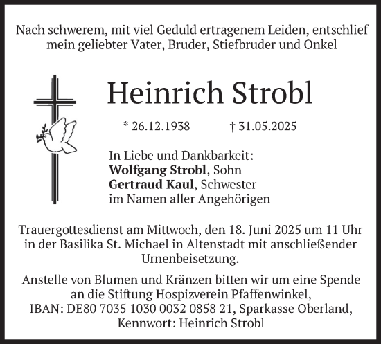 Todesanzeige von Heinrich Strobl von merkurtz