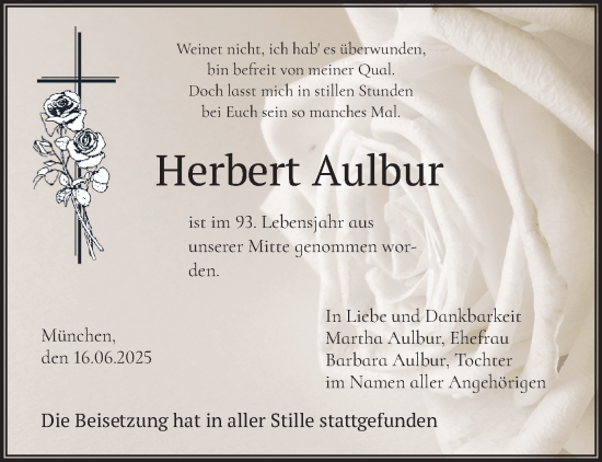 Todesanzeige von Herbert Aulbur von merkurtz
