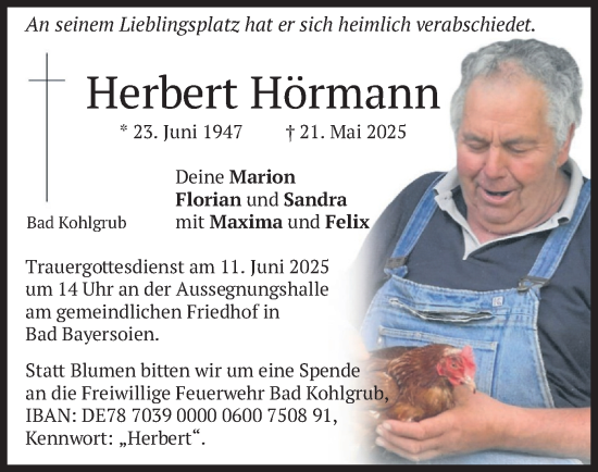 Todesanzeige von Herbert Hörmann von merkurtz