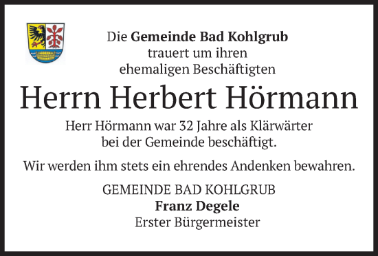 Todesanzeige von Herbert Hörmann von merkurtz