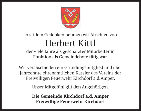 Todesanzeige von Herbert Kittl von merkurtz
