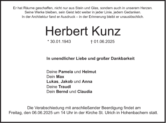 Todesanzeige von Herbert Kunz von merkurtz
