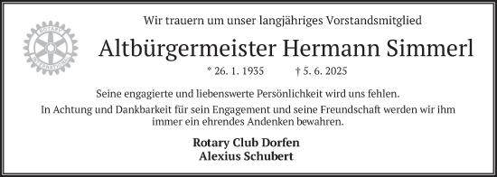 Todesanzeige von Hermann Simmerl von merkurtz