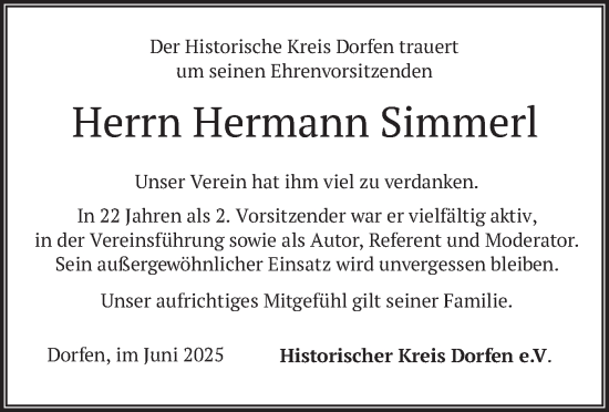 Todesanzeige von Hermann Simmerl von merkurtz