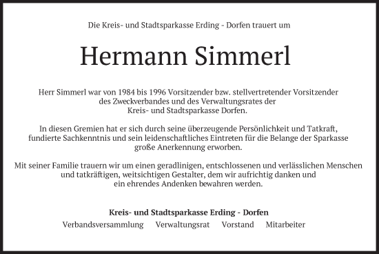 Todesanzeige von Hermann Simmerl von merkurtz