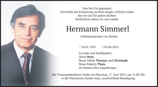 Todesanzeige von Hermann Simmerl von merkurtz