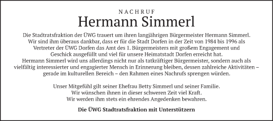 Todesanzeige von Hermann Simmerl von merkurtz