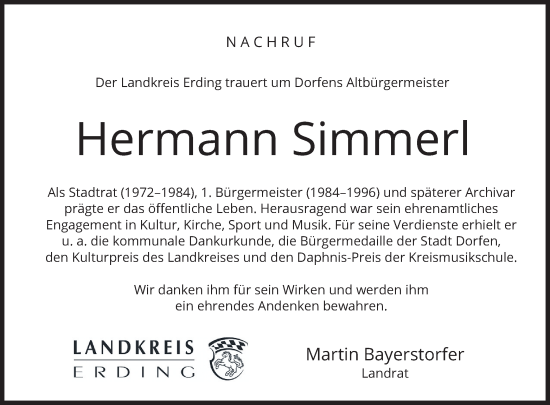 Todesanzeige von Hermann Simmerl von merkurtz