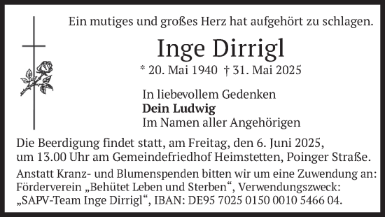 Todesanzeige von Inge Dirrigl von merkurtz