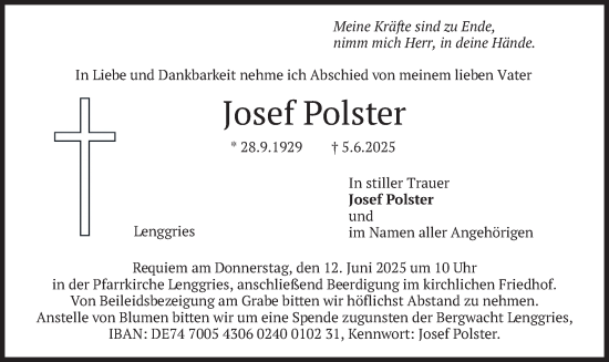Todesanzeige von Josef Polster von merkurtz