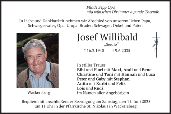 Todesanzeige von Josef Willibald von merkurtz