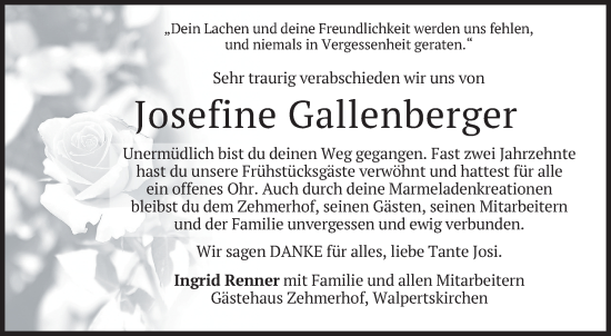 Todesanzeige von Josefine Gallenberger von merkurtz