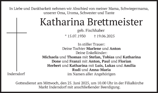 Todesanzeige von Katharina Brettmeister von merkurtz