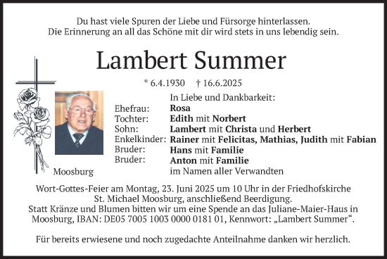 Todesanzeige von Lambert Summer von merkurtz