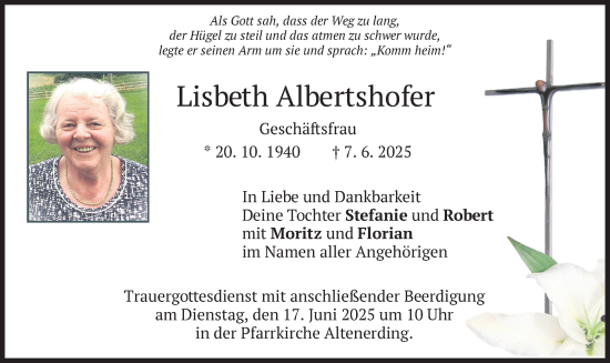 Todesanzeige von Lisbeth Albertshofer von merkurtz