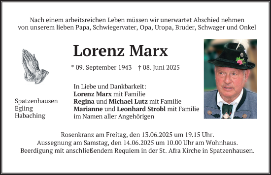 Todesanzeige von Lorenz Marx von merkurtz