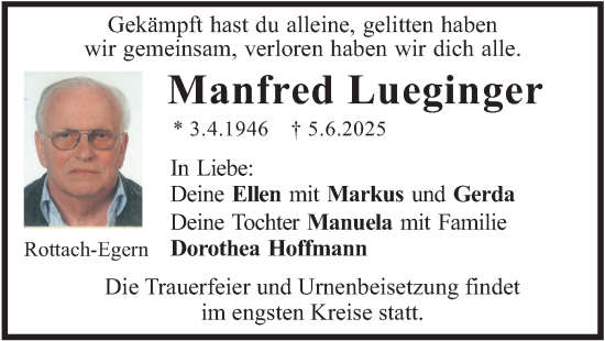 Todesanzeige von Manfred Lueginger von merkurtz