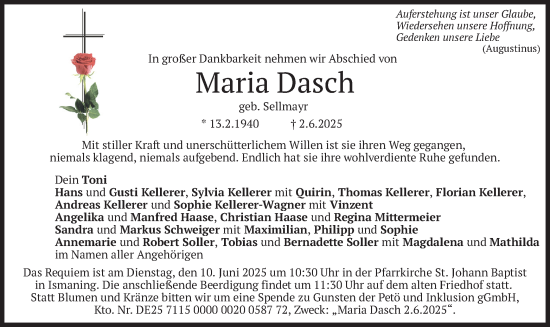 Todesanzeige von Maria Dasch von merkurtz