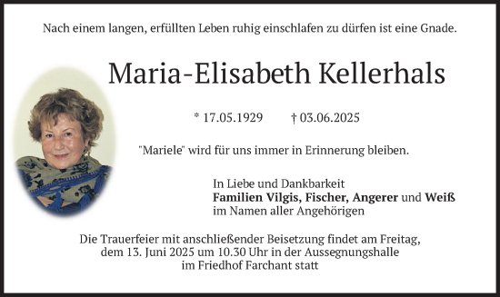 Todesanzeige von Maria-Elisabeth Kellerhals von merkurtz