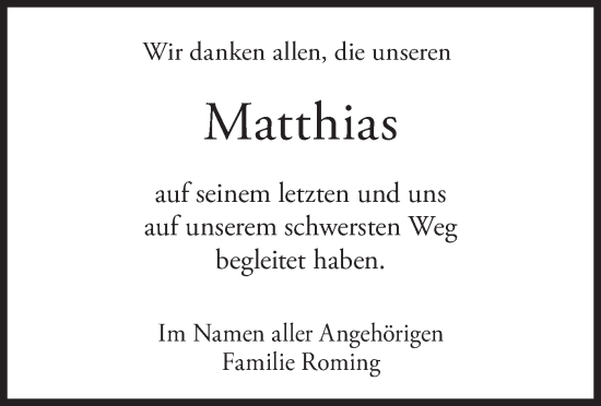 Todesanzeige von Matthias  von merkurtz