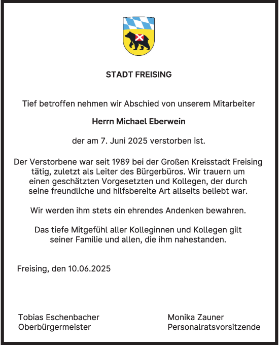 Todesanzeige von Michael Eberwein von merkurtz