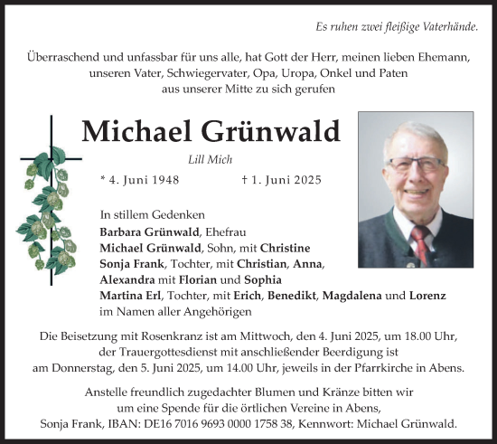 Todesanzeige von Michael Grünwald von merkurtz