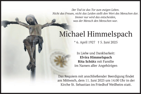 Todesanzeige von Michael Himmelspach von merkurtz