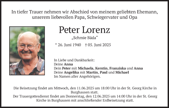 Todesanzeige von Peter Lorenz von merkurtz