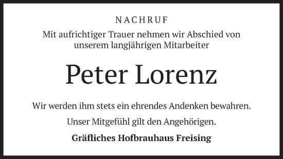 Todesanzeige von Peter Lorenz von merkurtz