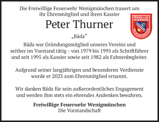 Todesanzeige von Peter Thurner von merkurtz