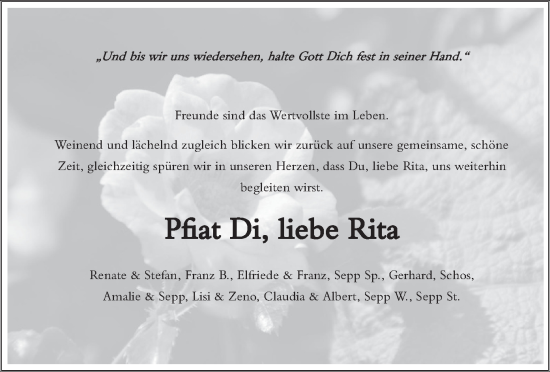 Todesanzeige von Rita  von merkurtz