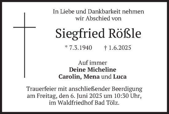 Todesanzeige von Siegfried Rößle von merkurtz