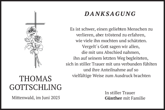 Todesanzeige von Thomas Gottschling von merkurtz