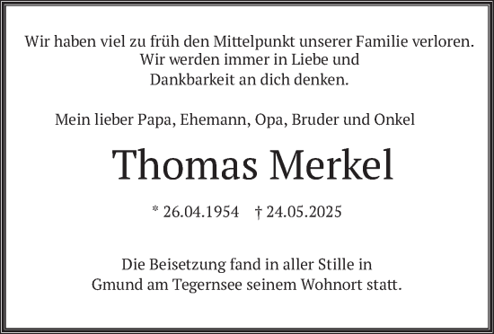 Todesanzeige von Thomas Merkel von merkurtz