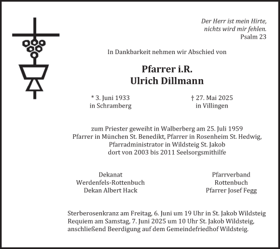 Todesanzeige von Ulrich Dillmann von merkurtz