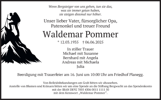 Todesanzeige von Waldemar Pommer von merkurtz