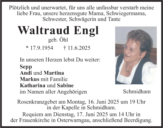 Todesanzeige von Waltraud Engl von merkurtz