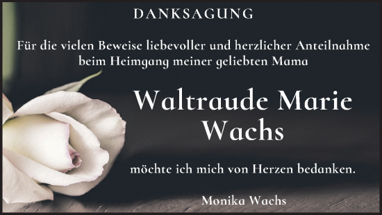 Todesanzeige von Waltraude Marie Wachs von merkurtz