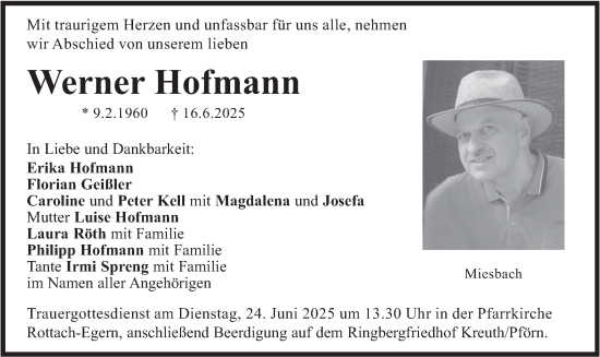 Todesanzeige von Werner Hofmann von merkurtz