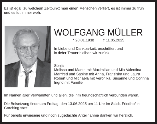 Todesanzeige von Wolfgang Müller von merkurtz