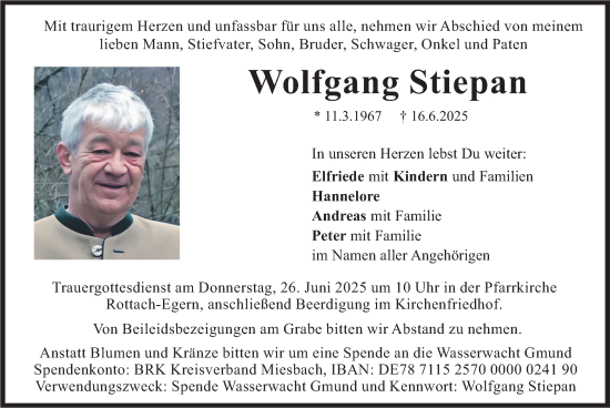 Todesanzeige von Wolfgang Stiepan von merkurtz